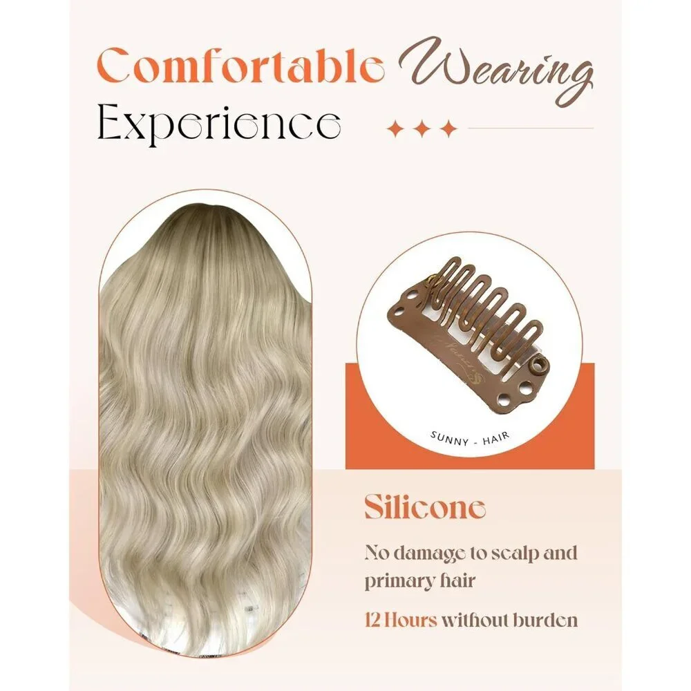 Clip in Hair Extensions Human Hair 16 Inches Straight Ash Blonde Ombre
